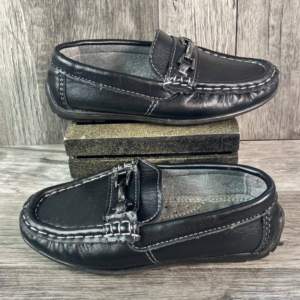 Josmo Boys Black Faux Leather Bit Loafer Slip On Dress Shoes Size 9 Toddler